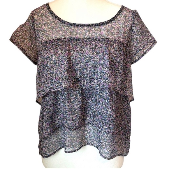 🌸 3/$15 American Eagle Purple Floral Blouse Medium - Picture 1 of 6
